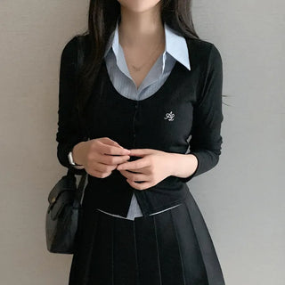 [One-piece] Striped Shirt Layered Knit