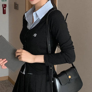 [One-piece] Striped Shirt Layered Knit