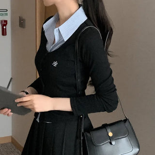 [One-piece] Striped Shirt Layered Knit