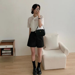 Guest Look Short-Sleeved Tie Ribbon Puff Sleeve White Blouse
