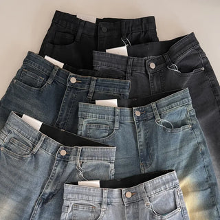 Semi-bootcut washed denim pants
