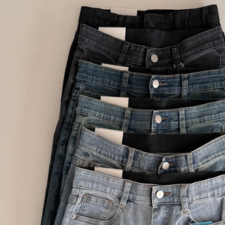 Semi-bootcut washed denim pants