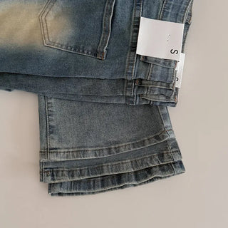 Semi-bootcut washed denim pants