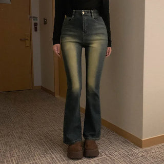 Semi-bootcut washed denim pants