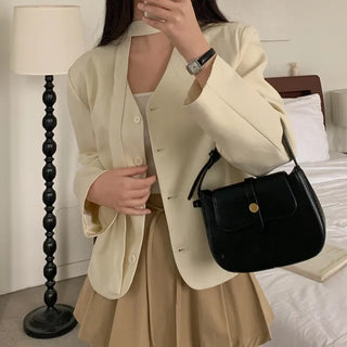 Scarf-lined, collarless, short V-neck jacket