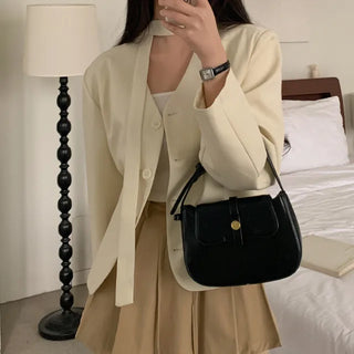 Scarf-lined, collarless, short V-neck jacket