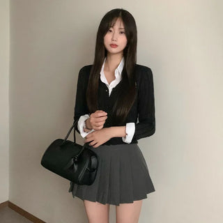 V-neck stitched knit cardigan