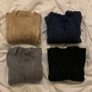 V-neck stitched knit cardigan