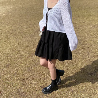 V-neck knit sheer boucle cropped cardigan