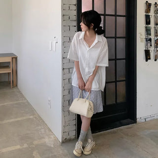 Flared check elastic midi skirt