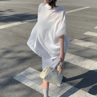 Flared check elastic midi skirt