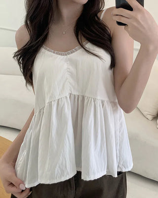 V-neck lace flared sleeveless blouse
