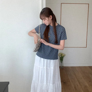 Checked short-sleeved T-shirt