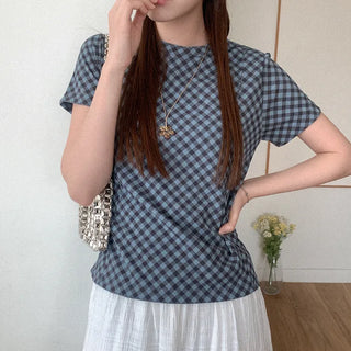 Checked short-sleeved T-shirt