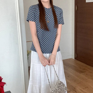 Checked short-sleeved T-shirt
