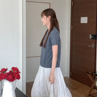 Checked short-sleeved T-shirt