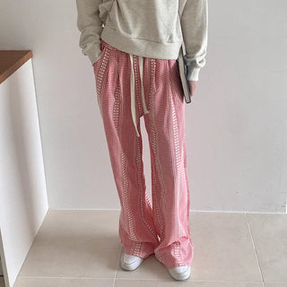 Wide check elastic waist pants