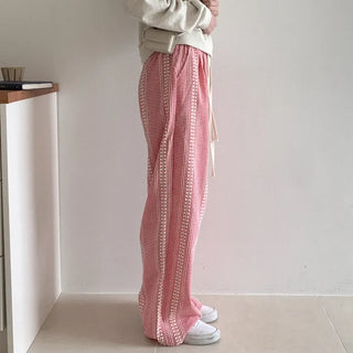 Wide check elastic waist pants