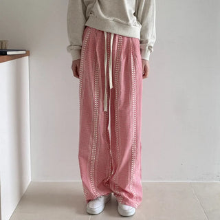 Wide check elastic waist pants