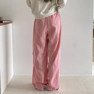 Wide check elastic waist pants