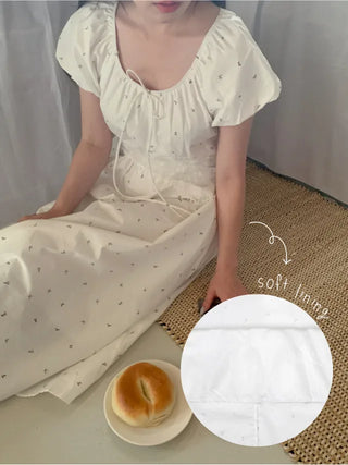 Flower Off-Shoulder Puff Long Dress