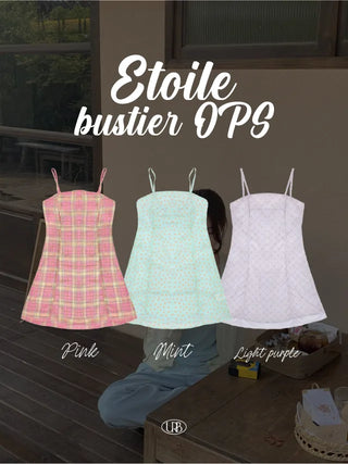 Checked floral chiffon bustier dress