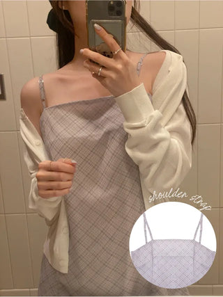 Checked floral chiffon bustier dress