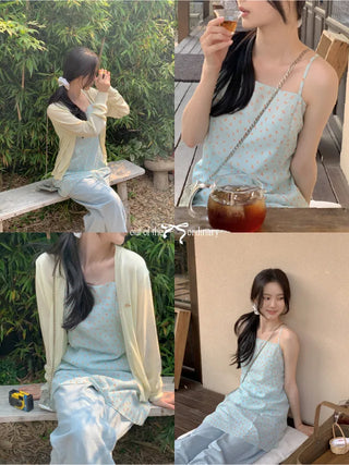 Checked floral chiffon bustier dress