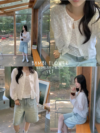 Punching Flower Sleeveless Top & Blouse Set