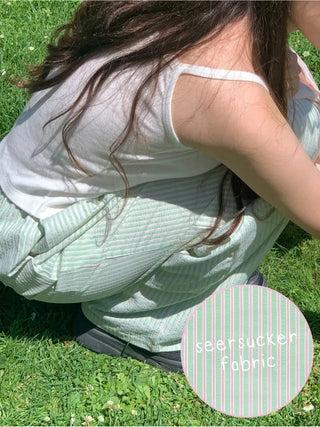 Seersucker striped elastic waist pants
