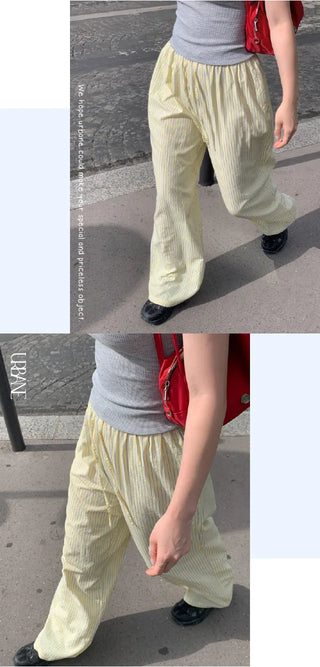 Seersucker striped elastic waist pants