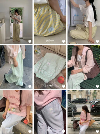 Seersucker striped elastic waist pants