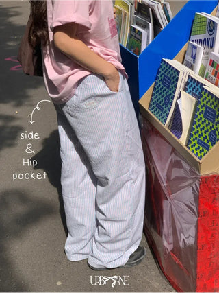 Seersucker striped elastic waist pants
