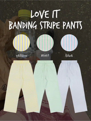 Seersucker striped elastic waist pants