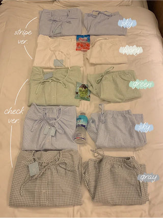 Ribbon Stripe Border Check Pajama Set