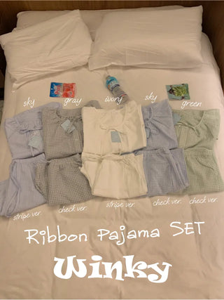 Ribbon Stripe Border Check Pajama Set