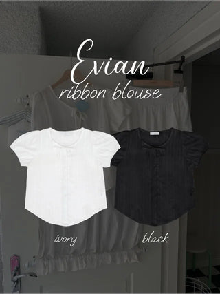 Ribbon puff short-sleeved blouse