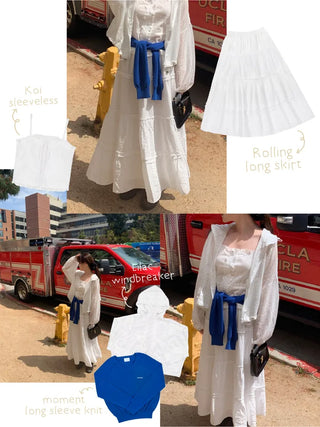 Elastic frill tiered long skirt