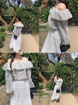 Elastic frill tiered long skirt