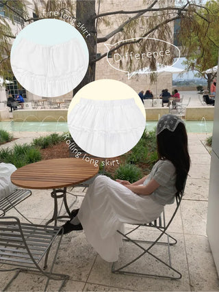 Elastic frill tiered long skirt