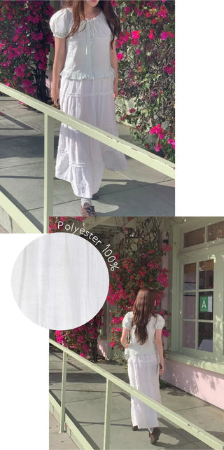 Elastic frill tiered long skirt