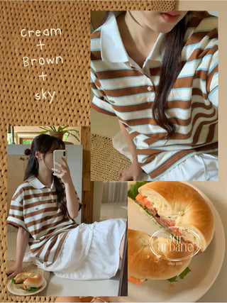 Striped oversized short-sleeved rugby shirt