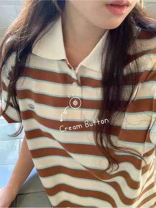 Striped oversized short-sleeved rugby shirt