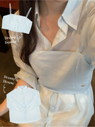 Ribbon bustier organza blouse set