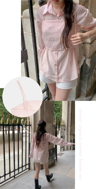 Ribbon bustier organza blouse set