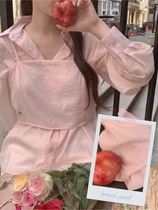 Ribbon bustier organza blouse set