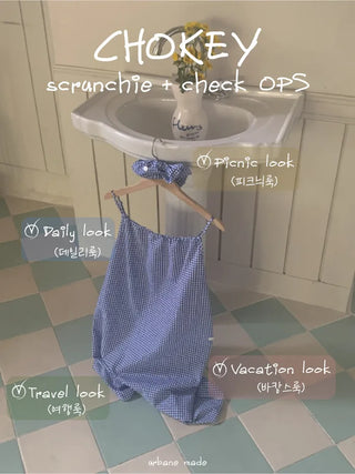 Scrunchie Set Check Ribbon Camisole Dress