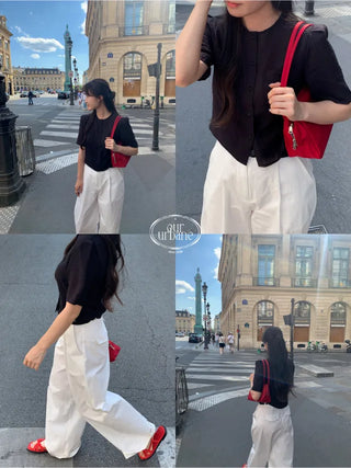 Organza cropped short-sleeved blouse