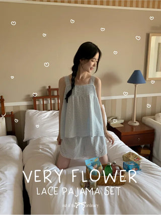 [Homewear] Flower Lace Sleeveless Pajama Set
