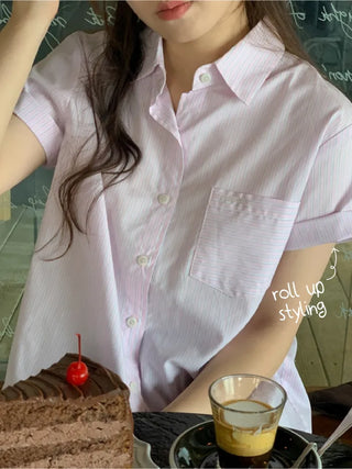 Striped Border Stitch Short-Sleeve Shirt
